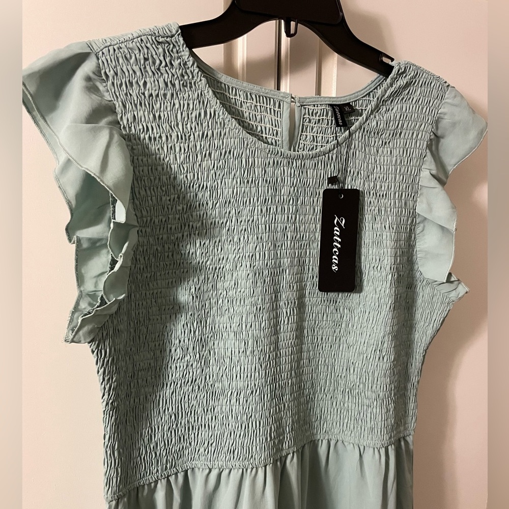 Zattcas Womens Tiered Dress Round Neck Ruffle Cap Sleeve Smocked Midi Dress